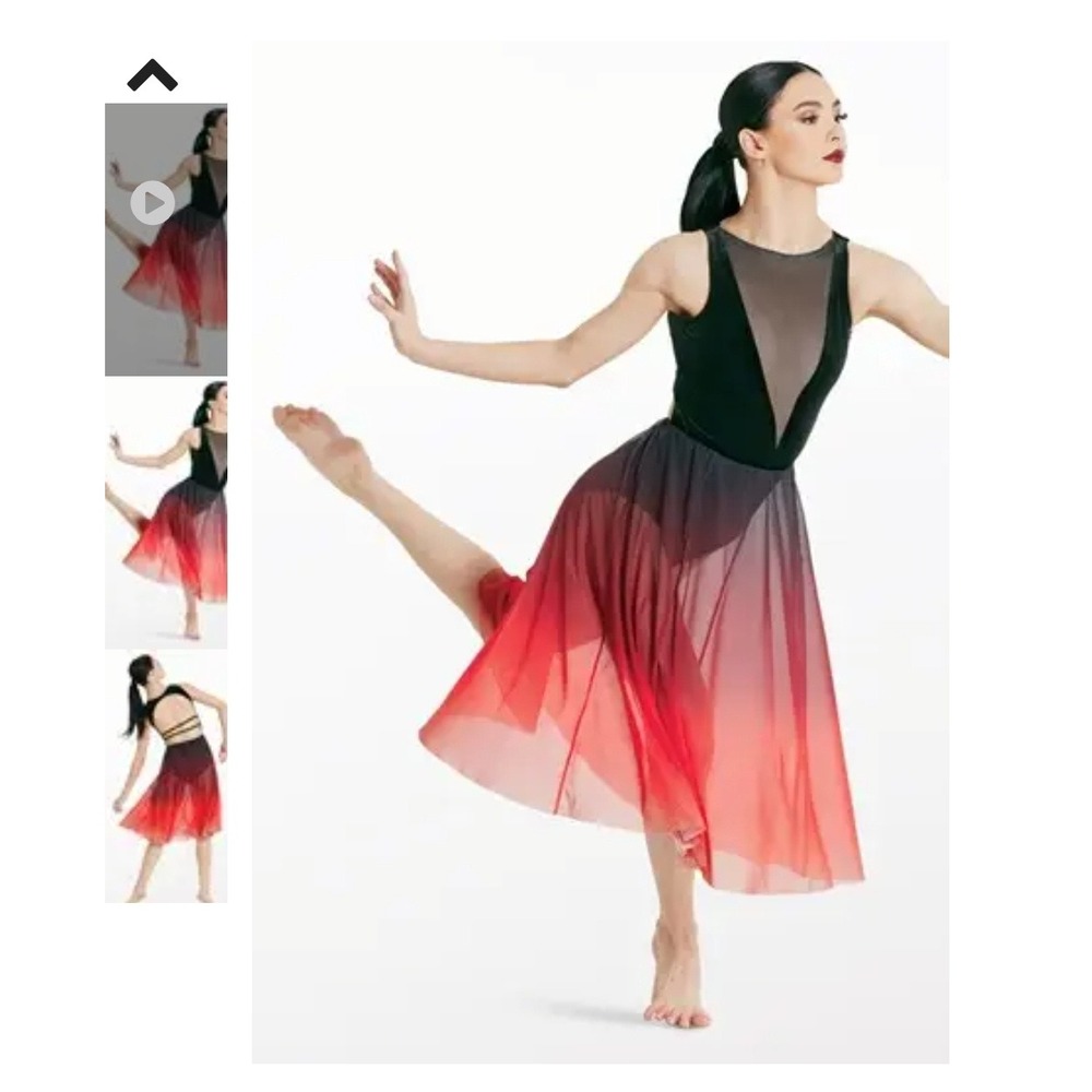 Weissman Elite Lyrical Dance Costume Dress Velvet Ombre Red Black Adult Small